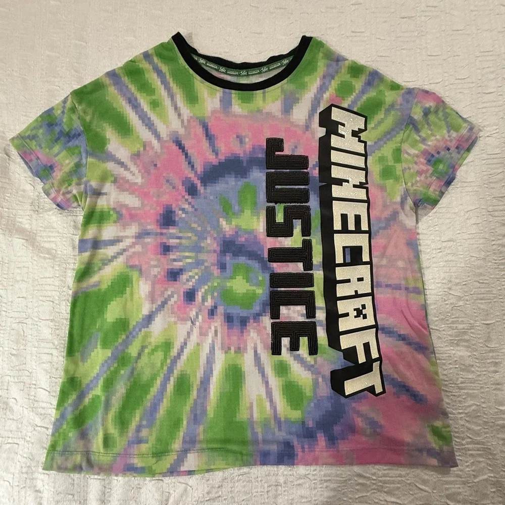 Girls Justice Minecraft‎ Pixilated Rainbow Video Game T-Shirt XL Plus tie dye